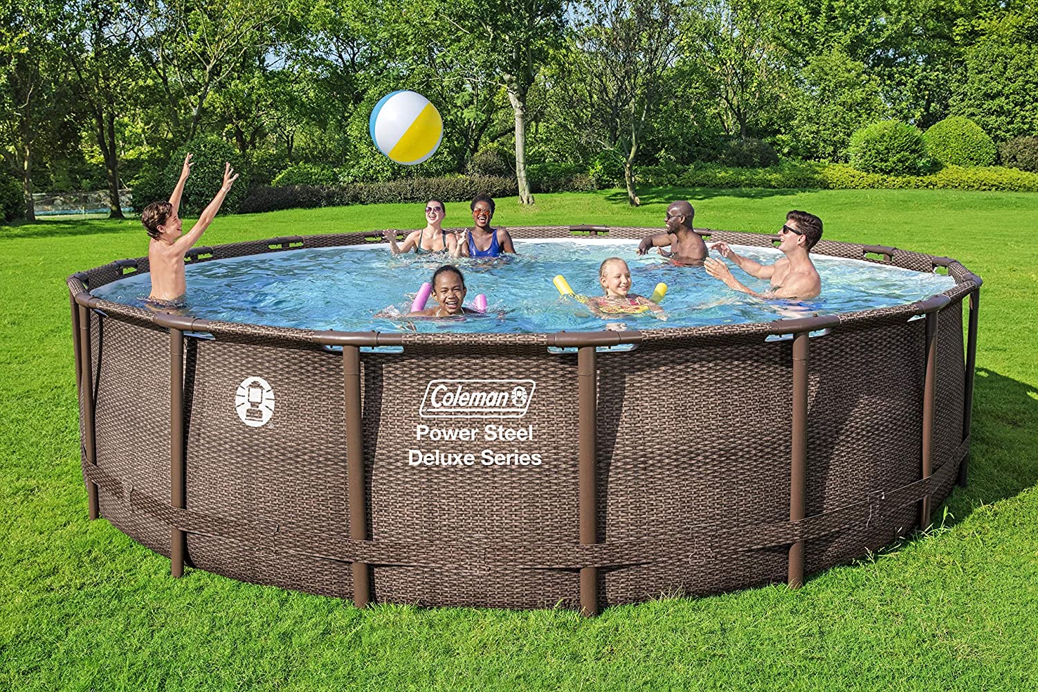 Coleman Power Steel Deluxe Series 18’ x 48” Metal Frame Round Above Ground Pool Set with Filter Pump, Ladder & Pool Cover